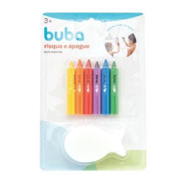 Imagem de Risque Apague Brinquedo De Banho Kit 6 Lapis Cera E Esponja - Buba