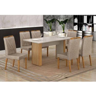 Imagem de Mesa de Jantar Ambiente Júlia 160x80cm Cinamomo Off White com 6 Cadeiras Lara Linho Bege - Valdemóveis