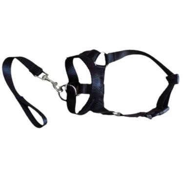 Imagem de Coleira de focinheira antipuxão para treinamento de animais de estimação com alça ajustável macia design de controle durável para cães médios caminhada diária treinamento preto G