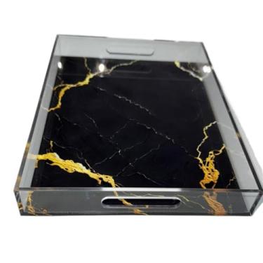 Imagem de Bandeja Decorativa em Acrílico de Impressão UV Imitação de Pedra(Cor preta - ônix,M 32x24x4cm)