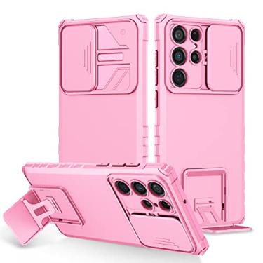 Imagem de POYUFRG Capa à prova de choque para Samsung Galaxy S26 Ultra/S26 Plus/S26, capa de telefone antiderrapante com suporte invisível com capa de proteção de lente deslizante, rosa, S26 Plus