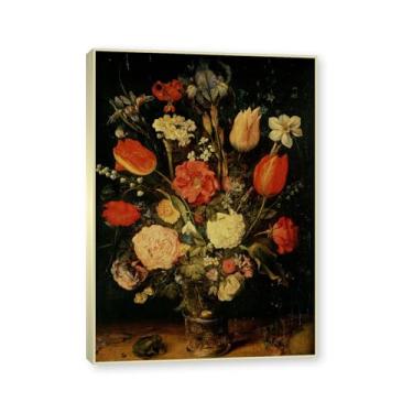 Imagem de NHLDZYH Moldura em champanhe. Flores clássicas ainda vida em tela retro buquê de flores pinturas estilo country decoração de parede para cozinha e sala de estar. C18. 70 x 98 cm.