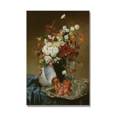 Imagem de NHLDZYH Flores clássicas ainda vida em tela retro buquê de flores pinturas estilo country decoração de parede para cozinha e sala de estar. C36. 50 x 70 cm. Apenas tela