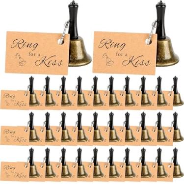 Imagem de 32 peças de sino de mão de casamento a granel com cartão de chamada sino de serviço alarme anel de alarme para um beijo suprimentos de festa de casamento linha de comida Natal musical jantar sinos