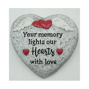 Imagem de pechpell Pedras comemorativas para entes queridos perdidos do lado de fora, 14 × 13 cm, decoração de pedra de simpatia para jardim, presente de condolência de luto, placa de rocha em forma de coração