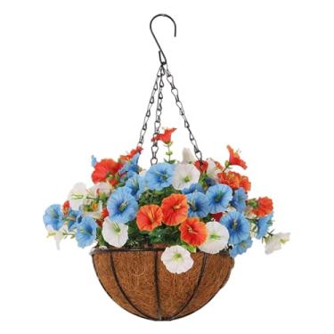 Imagem de Cesta De Flores Artificiais Penduráveis Decorativas, Cestos Decorativos Suspensos Com Flores Artificiais, Plantas Artificiais Sem Poda Para Casamentos Varanda Jardim Quintal e Sacada