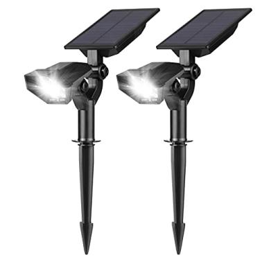 Imagem de 2 PEÇAS Projetores Solares para Jardim 5 LEDs em 1 Paisagem no Lâmpadas de Parede LED Luz Branca Quente Auto Ligar Desligar Gramado Pátio Caminho