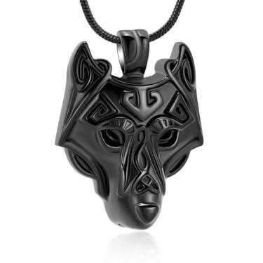 Imagem de Colar de urna com cabeça de lobo para cinzas, joia de cremação animal, aço inoxidável, pingente de lobo viking, joias comemorativas, pingente de cinzas para animais de estimação humanos com kit de