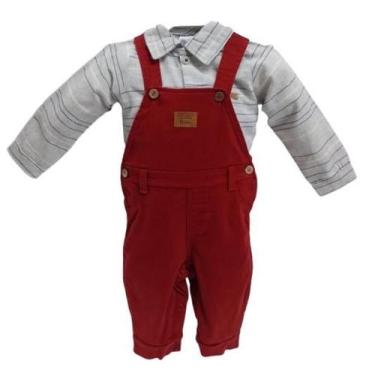 Imagem de Conjunto Macacão Jardineira + Body Bebê Menino Paraiso 15336, G ( 9 - 