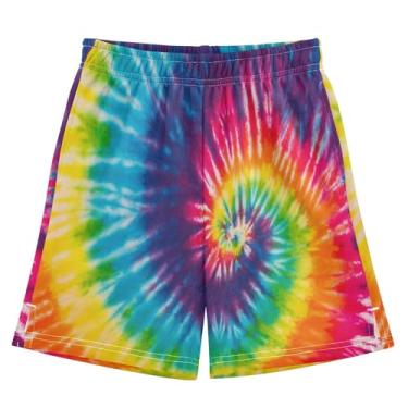 Imagem de Shorts esportivos para meninos Rainbow Tie Dye Kids Basketball Shorts de academia para o verão M