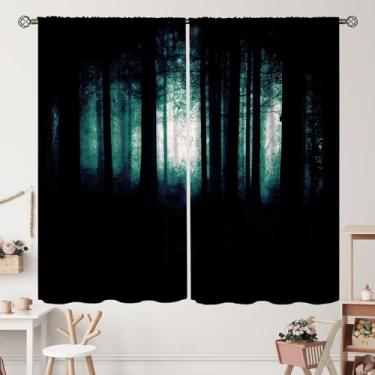 Imagem de Cortinas de floresta assustadora escura, estilo gótico, paisagem de terror, Halloween, verde, preto, blecaute, para decoração de quarto, sala de estar, cortinas de janela com isolamento térmico, 106 x