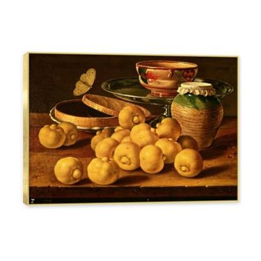 Imagem de NHLDZYH Moldura dourada. Arte de parede vintage - natureza morta com frutas - quadro de tela de estilo clássico - pintura de natureza morta com moldura decorativa. B56. 50x70cm