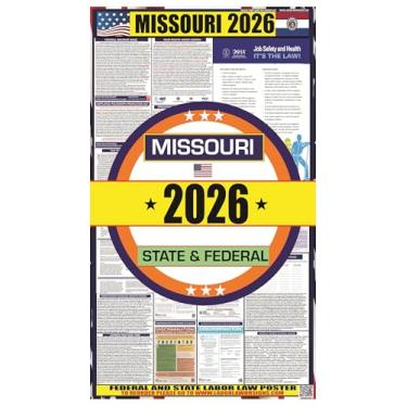 Imagem de Pôster 2026 Missouri (MO) State Labor Law - Pôster laminado estadual, federal e OSHA - ideal para postar no local de trabalho - fácil de ler - perfeito para salas comuns e cafeterias - 43 cm por 91 cm