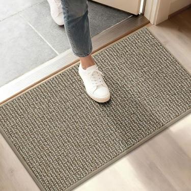 Imagem de BEQHAUSE Tapete de porta Dirt Trapper 43 cm x 76 cm, tapetes antiderrapantes (enrolados sem vincos) Tapetes de entrada laváveis, tapete de boas-vindas absorvente e resistente à sujeira, tapetes de