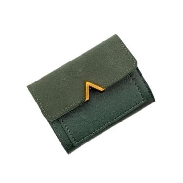 Imagem de Carteira curta feminina minimalista - carteira de grande capacidade com compartimentos para cartões e bolso para moedas, bolsa pequena e fina, Verde, Carteira de couro