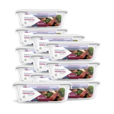 Imagem de Kit 11 Potes de Vidro Retangular com Tampa Hermética 2260ml (Branco)