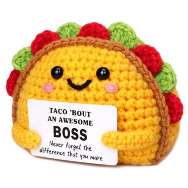 Imagem de Mini Boss Gifts for Women Men Handmade Crochet Taco Thank You Gift for for Boss Lady Manager Supervisor Leader Mentor Promoção Aposentadoria Adeus Going Away Office Apreciation