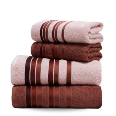 Imagem de Jogo 4 Peças Toalhas de Banho - 100% Algodão, Grossa Felpuda e Macia, Excelente Absorção para Ambientes Domésticos e Hospedagem (Terracota/Rose)