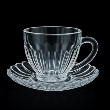 Imagem de Conjunto 12 Peças: 6 Xícaras + 6 Pires Petala 200ML - Cristal Vidro Transparente Decorada, Ideal para Chá e Café, Elegante para Residência (Brasiliano)