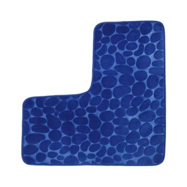 Imagem de Tapete de piso de paralelepípedos em forma de L tapete de banheiro absorvente de algodão com memória 1 peça (azul)