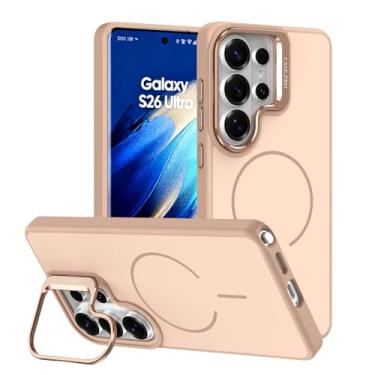 Imagem de POYUFRG Capa magnética para Samsung Galaxy S26 Ultra/S26 Plus/S26, capa antidigitais fosca fina com proteção de lente de metal, capa de suporte, dourada, S26 Ultra