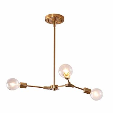 Imagem de Lustre Sputnik Moderno da Modo Lighting em Latão Escovado, Luminária de Teto Industrial com Montagem Embutida, Ajustável, para Sala de Estar e Restaurante, Soquete E26 (3 Lâmpadas)