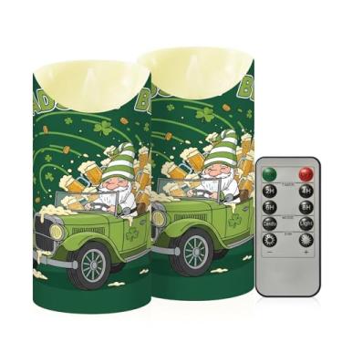 Imagem de Wassud Pacote com 2 velas sem chama de cerveja do dia de São Patrício com controle remoto, velas realistas cintilantes com temporizador, velas decorativas para Natal, casamento, festa, decoração de
