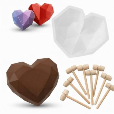 Imagem de Molde de bolo de silicone em formato de coração de diamante Mousse Chocolate Mousse Sobremesa Molde de silicone com 8 peças Mini martelos de madeira para cozinha doméstica Faça você mesmo Ferramentas de cozimento
