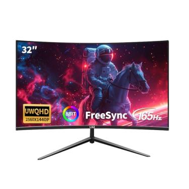 Imagem de LXZ Monitor de jogos curvo de 32 polegadas 165Hz 1800R QHD (2560 x 1440) 2K com FreeSync, DP/HDMI, cobertura sRGB 122%, montagem na parede, cuidados com os olhos para home office e jogos