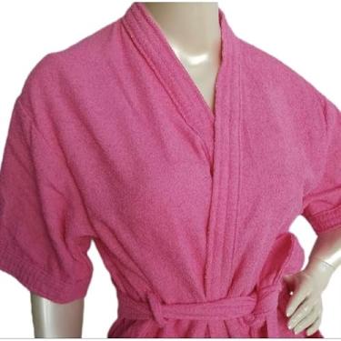 Imagem de Roupão de Banho Atoalhado Luxo 100% Algodão Unissex Manga Curta - Absorvente e Suave para Pós-Banho e Relaxamento Doméstico (Tamanhos P a GG) (GG,Pink)