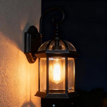 Imagem de Luminária de parede externa vintage, resistente às intempéries, em ferro e vidro, para varanda, com lâmpada E27, ideal para porta de entrada, pátio, jardim e deck (BD-11-Preto)