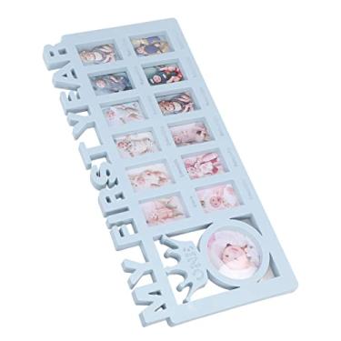 Imagem de Generic Conjunto de Molduras para Fotos de Bebês, Porta-retratos Fortes de 12 Meses, Melhores Presentes para Mães Jovens, Molduras de Plástico para Fotos de Bebês, 15 X 7,3 X 0,6 pol. (Azul)