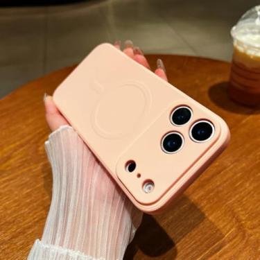 Imagem de SFDSUH Capa de silicone líquido magnética para iPhone 16 Pro Max, com carregamento sem fio e à prova de choque (para iPhone 16 Pro Max/Rosa)