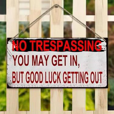 Imagem de Placa de pendurar de 10 x 20 cm - Placa de não invasão com aviso decoração rústica de casa de fazenda para cerca, varanda, jardim (casa vintage e design floral)