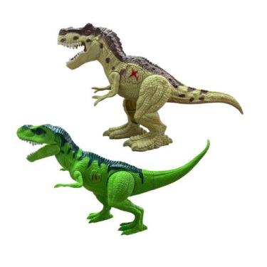 Imagem de Kit 2 Dinossauros Brinquedo Articulado Luzes e Som de Rugido - UNIK