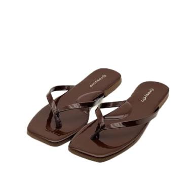 Imagem de Chinelo feminino, bico quadrado, espuma viscoelástica, suporte de arco, sandálias femininas de verão 2026, tendência de couro vegano, leve, macio, confortável, nuvem, chinelos femininos para praia