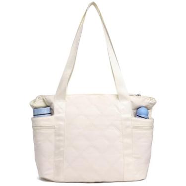 Imagem de KAATAI Sacola acolchoada para mulheres, bolsa de trabalho inchada com zíper, bolsa de viagem acolchoada para academia de enfermagem hospital, Bege, One Size