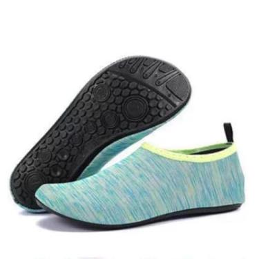 Imagem de Sapatos aquáticos para mulheres e homens, meias de praia antiderrapantes de secagem rápida, sola de borracha espessa para mergulho (listras verdes), Multi, 7-23