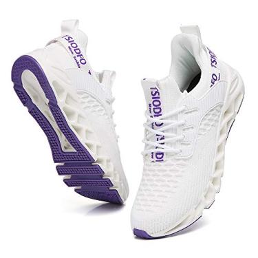 Imagem de TSIODFO Tênis feminino esportivo esportivo para corrida, tênis de caminhada, A069 Branco Roxo, 38
