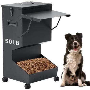 Imagem de Willinglong 1 alimentador automático para cães com tampa, alimentador externo com rodas, dispensador de ração para animais de estimação, alimentador de ração para cães grandes, capacidade de 22,7 kg