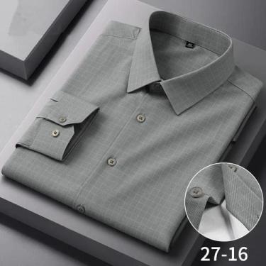 Imagem de Camisa Masculina De Manga Longa Xadrez E Listrada Macia, Sem Necessida