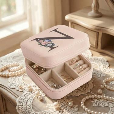 Imagem de Estojo de joias de viagem para mulheres, organizador de caixa de joias de viagem, presentes rosa personalizados para meninas, esposa, mãe, presente para amiga, irmã, avó, tia, caixa de joias