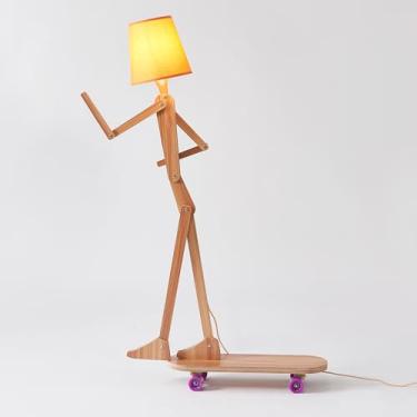 Imagem de HROOME Luminária de chão de madeira exclusiva para sala de estar, quarto, cabeceira de crianças, leitura de canto, divertida, braço oscilante, luz de pé para escritório, casa de fazenda, ideia de
