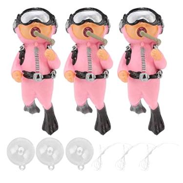 Imagem de Pilipane Little Diver Decoração de Aquário Rosa Bonito Mergulhador Flutuante Decoração de Tanque de Peixes Ajustável Posição de Mergulho Divertido Companheiro para Aquário Resina ABS Pacote com 3