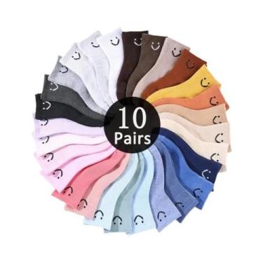 Imagem de Meias Infantis De Cano Médio 10 Pares Com Estampa De Rosto Sorridente 