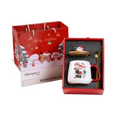 Imagem de Caneca De Cerâmica Com Tampa De Madeira Quente, Padrão Papai Noel E Bo