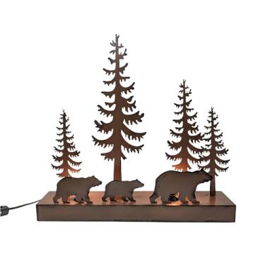 Imagem de BestGiftEver Luz noturna de urso e filhotes de metal rústico – luminária decorativa com tema floresta, silhueta de mesa lateral luz ambiente para decoração de cabine, chalé e quarto