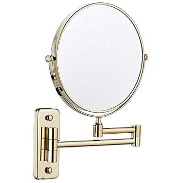 Imagem de Espelho de maquiagem montado na parede 20 cm ampliação 3X 360° giratório extensível dobrável banheiro barbear espelho de maquiagem cosméticos (ouro titânio)