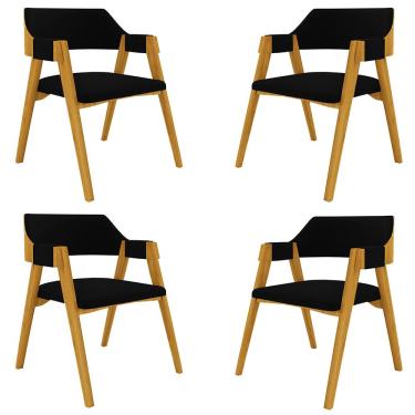 Imagem de Kit 4 Cadeiras Sala de Jantar e Jogos Carteados Madeira Maciça Poker Veludo Preto/Mel G42 - Gran Belo