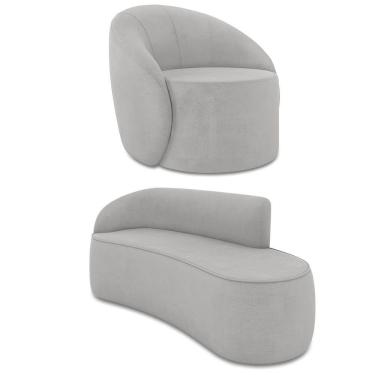 Imagem de Sofá 3 Lugares Orgânico 180cm Morgan E Poltrona Lua Suede Cinza D03 - D'rossi